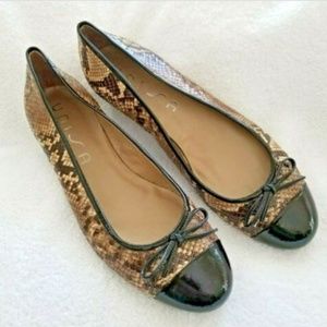 New Unisa Brown Snake Pattern Black Patent Toe Cap